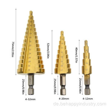 3pcs Hochgeschwindigkeitsstahl-Stufe Bohrmaschine Bit Set Set